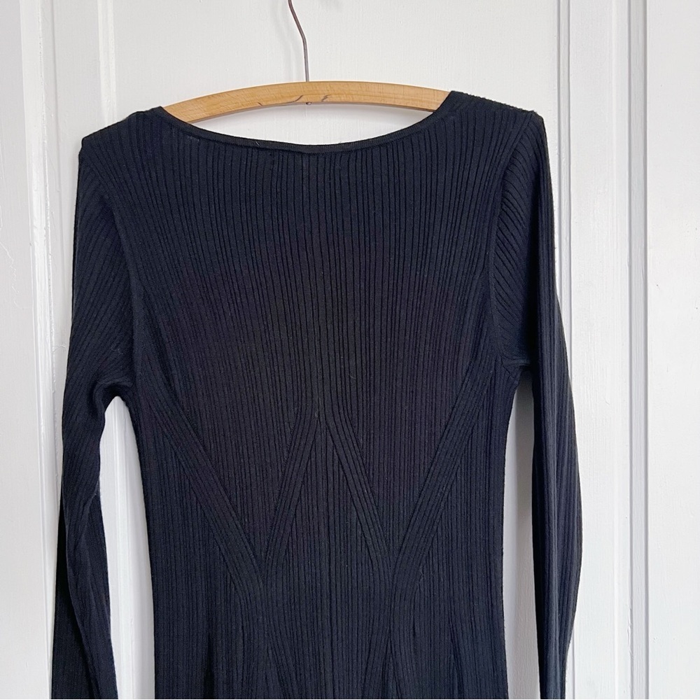 Banana Republic • Ribbed V-Neck Sweater Dress midi knit black cozy flare a-line - Picture 10 of 10